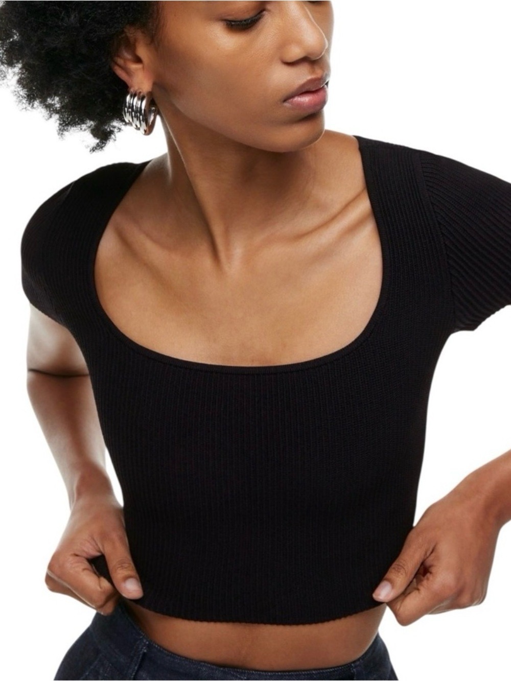 Babaton Aritzia sculpt Black Ribbed Scoop square neck Crop Top xxs
